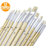 Trade Shop Traesio-set 12 Pennelli Piatti Manico Legno Lungo Spessore 1-12mm Hobby Pittura -