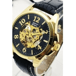 Trade Shop Traesio-orologio Da Polso Zcc Uomo Automatico Cinturino Pelle Moda Casual Dorato Nero -