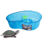 Trade Shop Traesio-tartarughiera Blu Con Palma 32x12x23cm Animali Acquario Vasca Per Tartarughe -