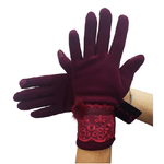 Trade Shop Traesio-guanti Tessuto Cotone Donna Bordeaux Pon Pon Pizzo Taglia 8 Gloves Fodera Pile -