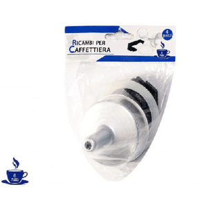 Trade Shop Traesio-kit 4pz Ricambi Filtro Guarnizione Manico Imbuto Caffettiera Moka Misura 6 Tazze -