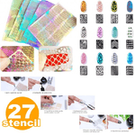 Trade Shop Traesio-set 27 Stencil Stampino Disegni Unghie Adesivi Nail Art Manicure Decorazione -