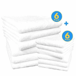 Trade Shop Traesio-set 12 Asciugami Bagno Viso Ospite 6 + 6 Per Hotel Albergo Pa Bianco 100% Cotone -