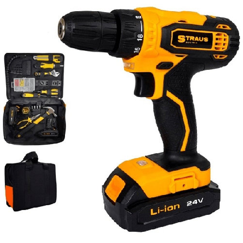 Trade Shop Traesio-trapano Avvitatore Doppia Batteria A Litio 24v + 150 Accessori + Borsa Cd24-152 -