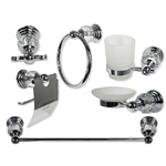 Cleafe-set 6pz Bagno Acciaio Vetro Trasparente Intagliato Satinato 52435 Portarotolo Sapone -