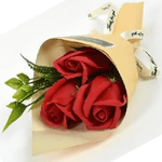 Trade Shop Traesio-mazzo Mazzettino Bouquet Di Rose Rosse Finte Con Foglie Regalo Per San Valentino -