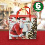 Trade Shop Traesio-6 Scatole Da Regalo Stampa Babbo Natale Classico Manici Rossi 13,5x11,5x16,5cm -