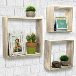 Trade Shop Traesio-set 3 Mensole Da Parete Moderne Design Cubo Mensola Scaffale In Legno Mdf Beige -