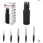 Trade Shop Traesio-set Ceppo 5 Pezzi Coltelli Coltello Nero Design Elegante Utensili Da Cucina -