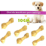 Trade Shop Traesio-kit 6 Ossa Cane Da Masticare Pelle Bovino Osso Cani 10cm Snack Annodato Igiene -