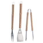 Trade Shop Traesio-set 3 Pezzi Utensili Barbecue In Acciaio E Legno Accessori Attrezzi Bbq Tools -