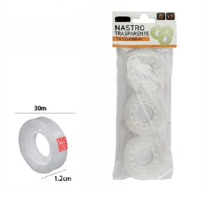 Trade Shop Traesio-set 3 Pezzi Rotolo Nastro Adesivo Trasparente Piccolo 1,2 Cm X 30 Metri 69808 -