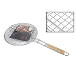 Trade Shop Traesio-griglia Rotonda Barbecue Doppia Grill Manico Legno Grigliata Arrosto Pesce 31,5cm -