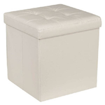 Trade Shop Traesio-pouf Contenitore Ecopelle Cubo Pieghevole 35x35x35 Cm Beige 4 Punti Trapuntato -