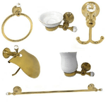 Cleafe-set 6 Accessori Da Bagno In Acciaio Oro E Ceramica Cristalli In Acrilico 59238 -