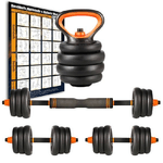 Trade Shop Traesio-set 6in1 Multifunzione Peso 10kg Manubri Con Bilanciere E Kettlebell Componibile -