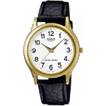 Casio-orologio Polso Casio Mtp-1093q-7b1 Analogico Uomo Pelle Nera Oro Classico -