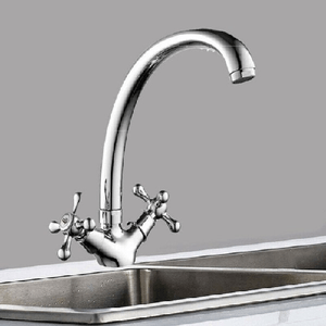 Trade Shop Traesio-rubinetto Cucina Lavabo Monoforo Ottone Cromato Lucido Miscelatore Doppio Comando -