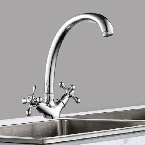 Trade Shop Traesio-rubinetto Cucina Lavabo Monoforo Ottone Cromato Lucido Miscelatore Doppio Comando -