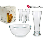 Trade Shop Traesio-servizio Set 5 Pezzi Ciotola Vetro 22 Cm + 4 Bicchieri Birra Pub Aperitivo Bar -