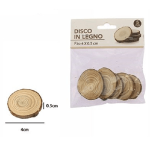 Trade Shop Traesio-set 5 Pezzi Dischi Disco Di Legno Decorativo Per Ornamento 4x0.5cm Rotondo 72106 -