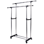 Trade Shop Traesio-appendiabiti Allungabile Telescopico Doppio Con Ruote E Vassoio 80x40x80/155cm -