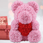 Trade Shop Traesio-orsacchiotto Orsetto Orso Di Rose Con Fiori Da 40cm Colore Rosa Con Cuore Rosso -