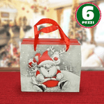 Trade Shop Traesio-6 Scatole Da Regalo Stampa Babbo Natale Moderno Manici Tessuto Rossi 16x13x19cm -