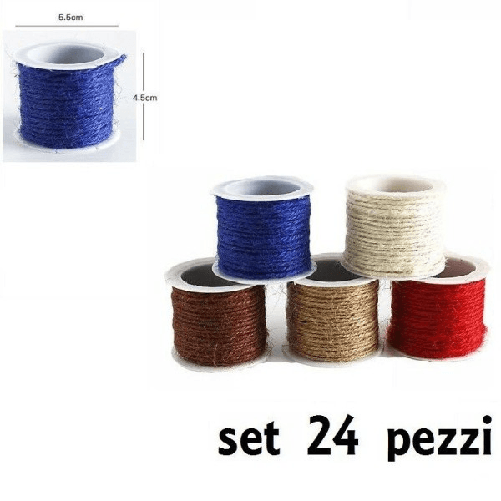 Trade Shop Traesio-set 24 Pezzi Filati Di Lino Colorato 2mmx10mt Lavoretti Bricolage Hobby -