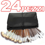 Trade Shop Traesio-kit 24 Pennelli Trucco Make Up Pochette Portapennelli In Ecopelle Professionale -