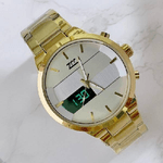 Trade Shop Traesio-orologio Da Polso Zcc 7258 Uomo Quarzo Acciaio Dual Time Dorato Quadrante Bianco -