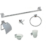 Cleafe-set Bagno 6 Accessori Acciaio Vetro Portasaponetta Rotolo Spazzolini Asciugamano -