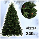 Trade Shop Traesio-albero Di Natale Folto Artificiale 240cm Verde Con Pigne 1444 Rami Base A Croce -