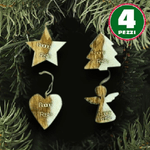 Trade Shop Traesio-4 Appendini Natale Legno Ovatta Forma Stella Albero Angelo Cuore Con Scritta Buone Feste -