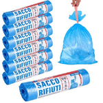 Trade Shop Traesio-7x Rotoli Sacchetti Buste Spazzatura 40lt 55x65 Chiusura Laccetto Azzurro 105pz -