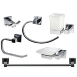 Cleafe-set Bagno Quadrato Acciaio Cromato E Vetro Satinato 6 Pezzi Arredo Moderno 52920 -