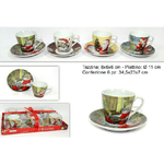 Trade Shop Traesio-set 6 Tazzine Tazze Caffè Con Piattini Ceramica Decorata Fantasia Natale -