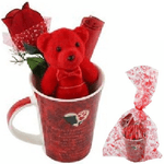 Trade Shop Traesio-tazza Con Peluche Orsetto Rosso Regalo San Valentino Con Fiore Confezione 63297 -