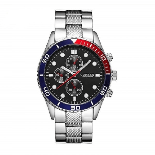 Trade Shop Traesio-orologio Da Polso Per Uomo Cinturino In Metallo Quadrante Nero Al Quarzo Curren -