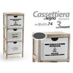 Trade Shop Traesio-mobile Cassettiera Legno Con 3 Cassetti Arredamenti Cucina Portaoggetti Multiuso -