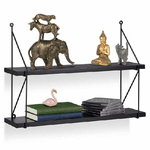 Trade Shop Traesio-libreria Mensole Scaffale Parete Design Moderna Legno Metallo 2 Ripiani Nero -