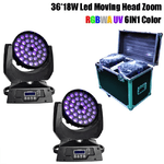 Trade Shop Traesio-coppia Wash Moving Head Zoom Led 36x18 Rgbwa Uv 6in1 Teste Mobili Con Flightcase -