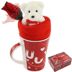 Trade Shop Traesio-tazza Orsetto Bianco In Peluche Fiore Confezione Regalo Per San Valentino 63298 -