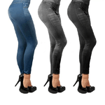 Trade Shop Traesio-leggings Pantaloni Effetto Jeans Leggins Pantacollant Donna Tg Unica Blu Nero -