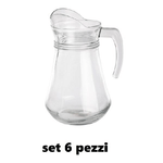 Trade Shop Traesio-set 6 Pezzi Brocca Caraffa In Vetro Trasparente 1,3 Lt Litri Per Acqua Vino -