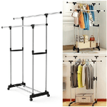 Trade Shop Traesio-stand Appendiabiti Regolabile Telescopico Con Ruote Organizer Abiti Doppio -