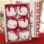 Trade Shop Traesio-set 6 Palline Natalizie Stampa Cuore Stelle 7,5cm Con Nastro Decorazioni Natale -