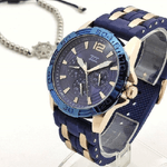 Trade Shop Traesio-orologio Polso Zcc 1863 Uomo Quarzo Elegante Moda Casual Blu Dorato -