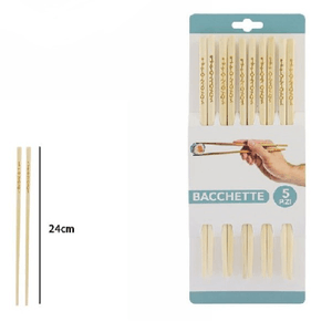 Trade Shop Traesio-set 5 Coppie 10 Bacchette Legno Cinesi Giapponesi Posate Cucina 24cm Incise 74191 -