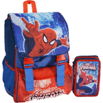 Trade Shop Traesio-kit Scuola School Pack Zaino Estensibile + Astuccio 3 Zip Marvel Spiderman -